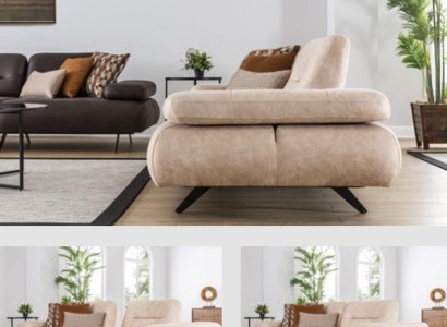 Sofa 2 Sitzer Polstersofa beige Textill Leder Design Modern Couch Sofas Luxus